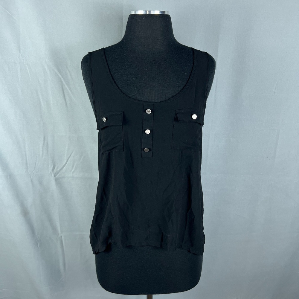 The Arte By Zenana Tank Top Womens M Black Scoop Neck Wide Strap Button Front